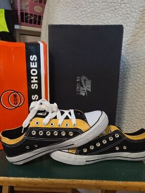 Black and Yellow Low-Top Canvas Sneakers for Women